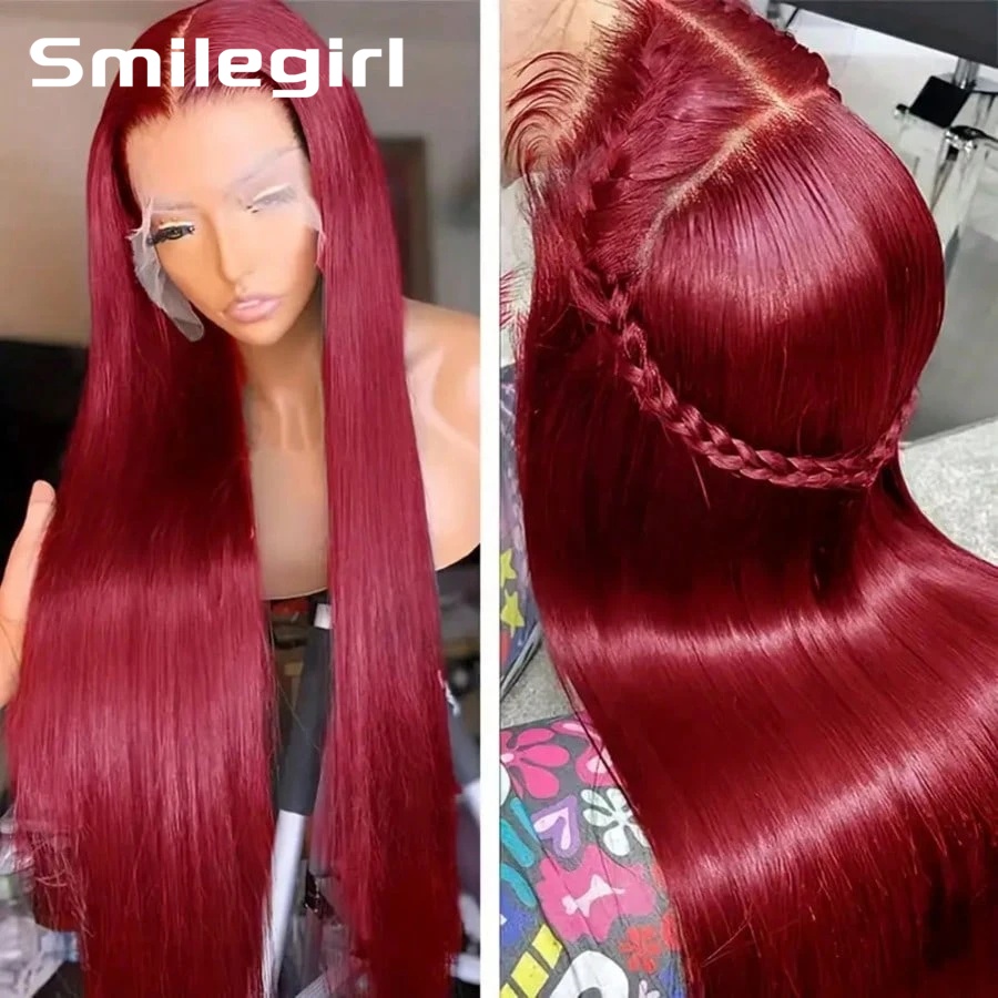 Hd Lace Frontal Wig Human Hair Pre Plucked - 200 Density 99J Burgundy 13X6 Hd