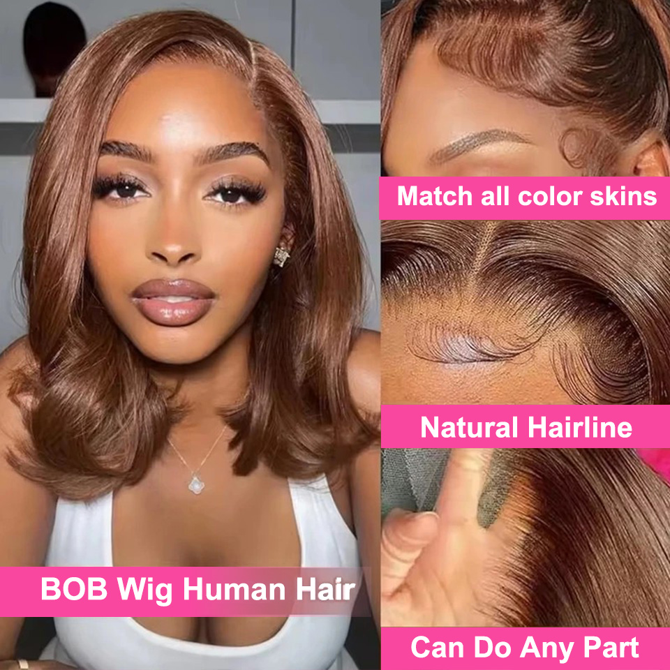 13X4 Chocolate Brown Straight  - Glueless Wear And Go Human Hair Wig ulasan dan harga
