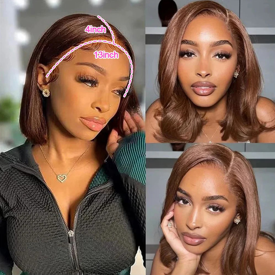 13X4 Chocolate Brown Straight  - Glueless Wear And Go Human Hair Wig ulasan dan harga