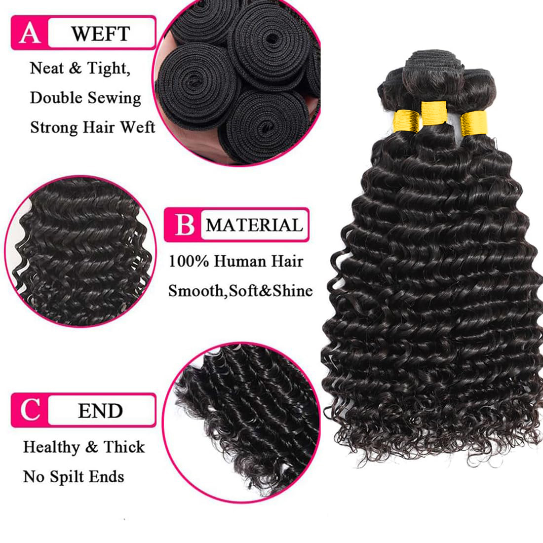 Deep Wave Human Hair Bundles w - Deep Wave 3 Bundles With Closure ulasan dan harga