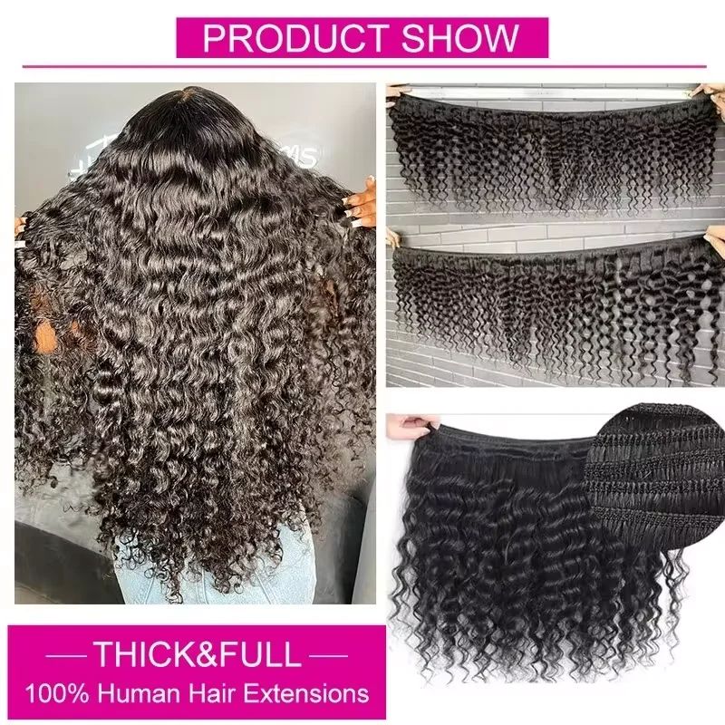 Deep Wave Human Hair Bundles w - Deep Wave 3 Bundles With Closure ulasan dan harga
