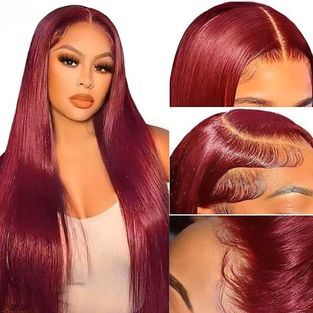 99J Burgundy Silky Straight Hu - Lace Front Wigs ulasan dan harga