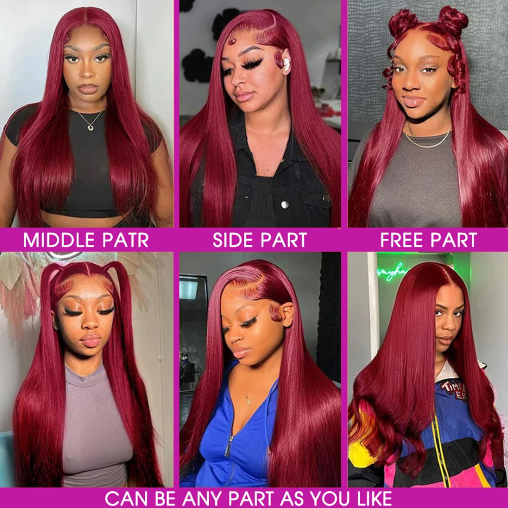 99J Burgundy Silky Straight Hu - Lace Front Wigs ulasan dan harga