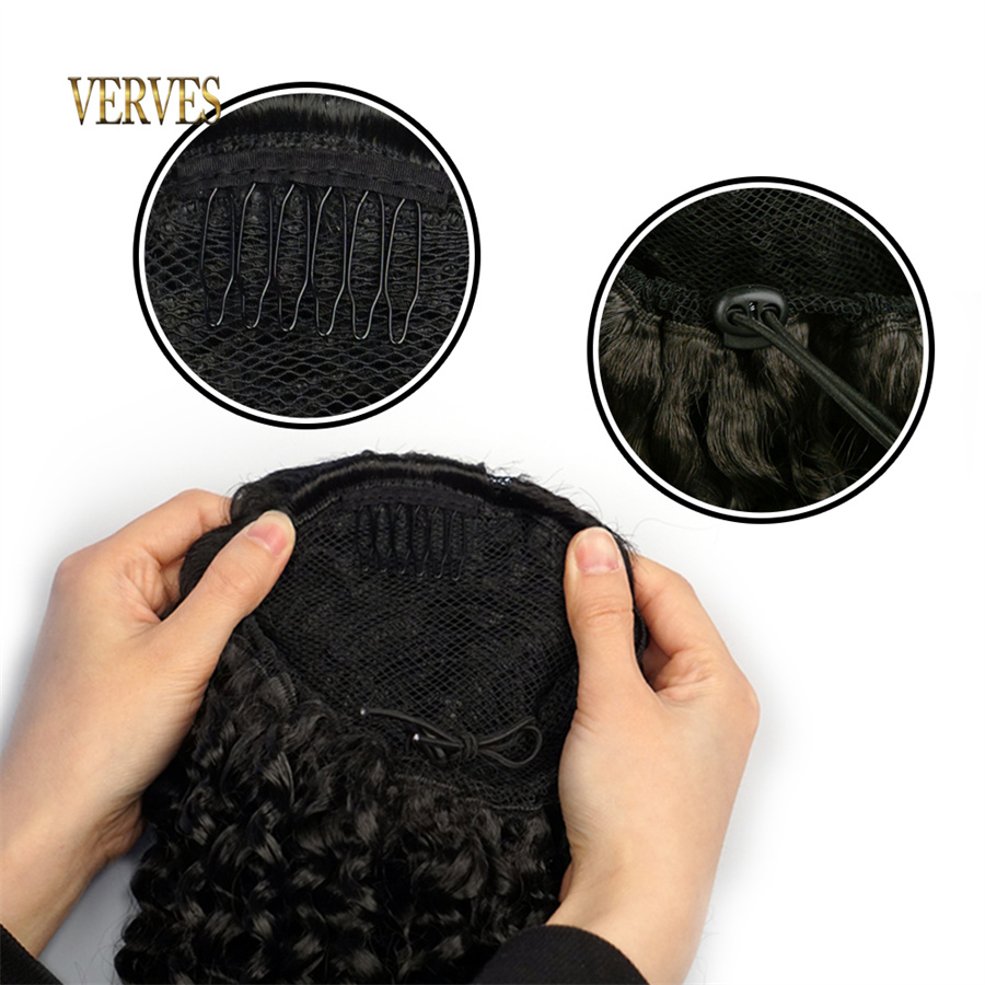 VERVES Synthetic Drawstring Pu - Drawstring Afro Curly Puff Ponytail ulasan dan harga