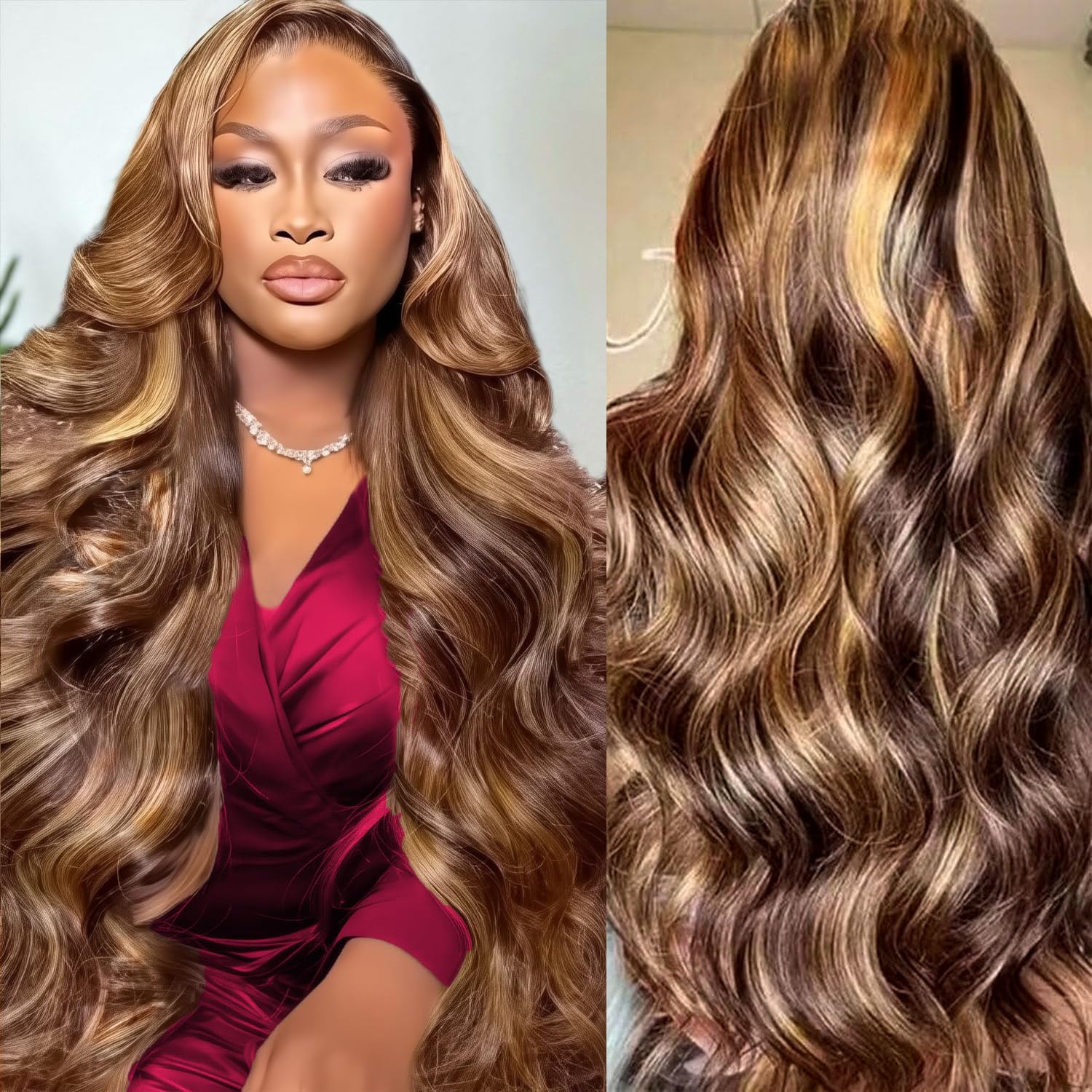 HD Highlight 46 Inch 13x4 Body - Lace Front Wigs ulasan dan harga