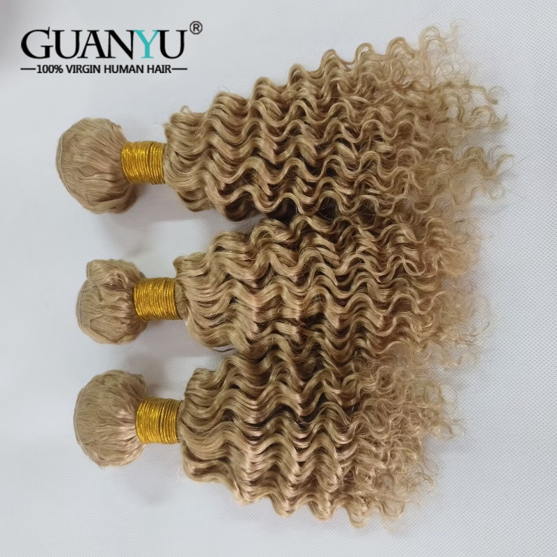 #27 Honey Blonde Deep Wave Omb - Deep Wave 3 Bundles With Closure ulasan dan harga