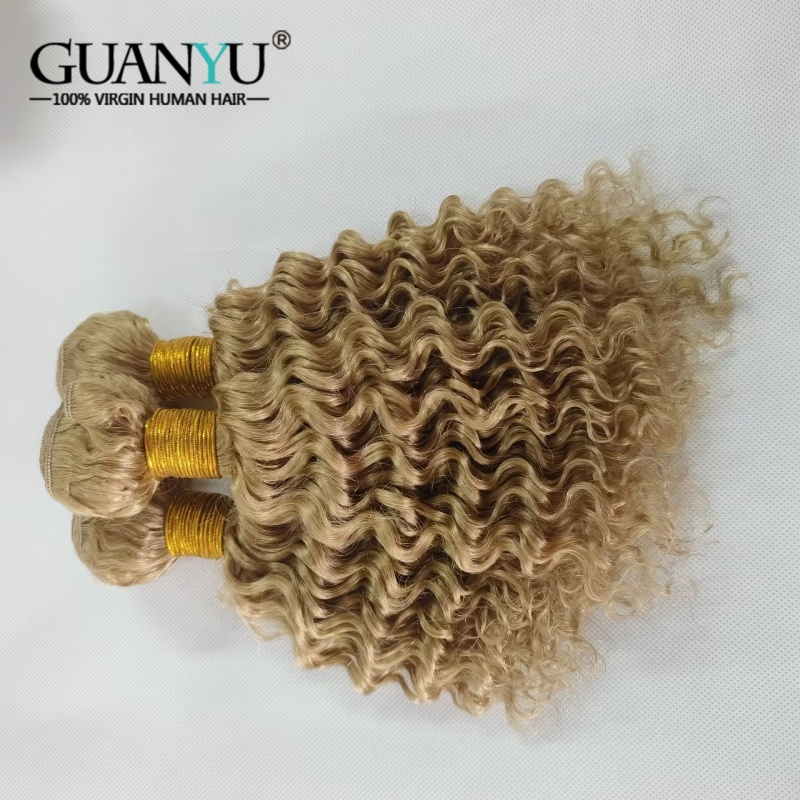 #27 Honey Blonde Deep Wave Omb - Deep Wave 3 Bundles With Closure ulasan dan harga