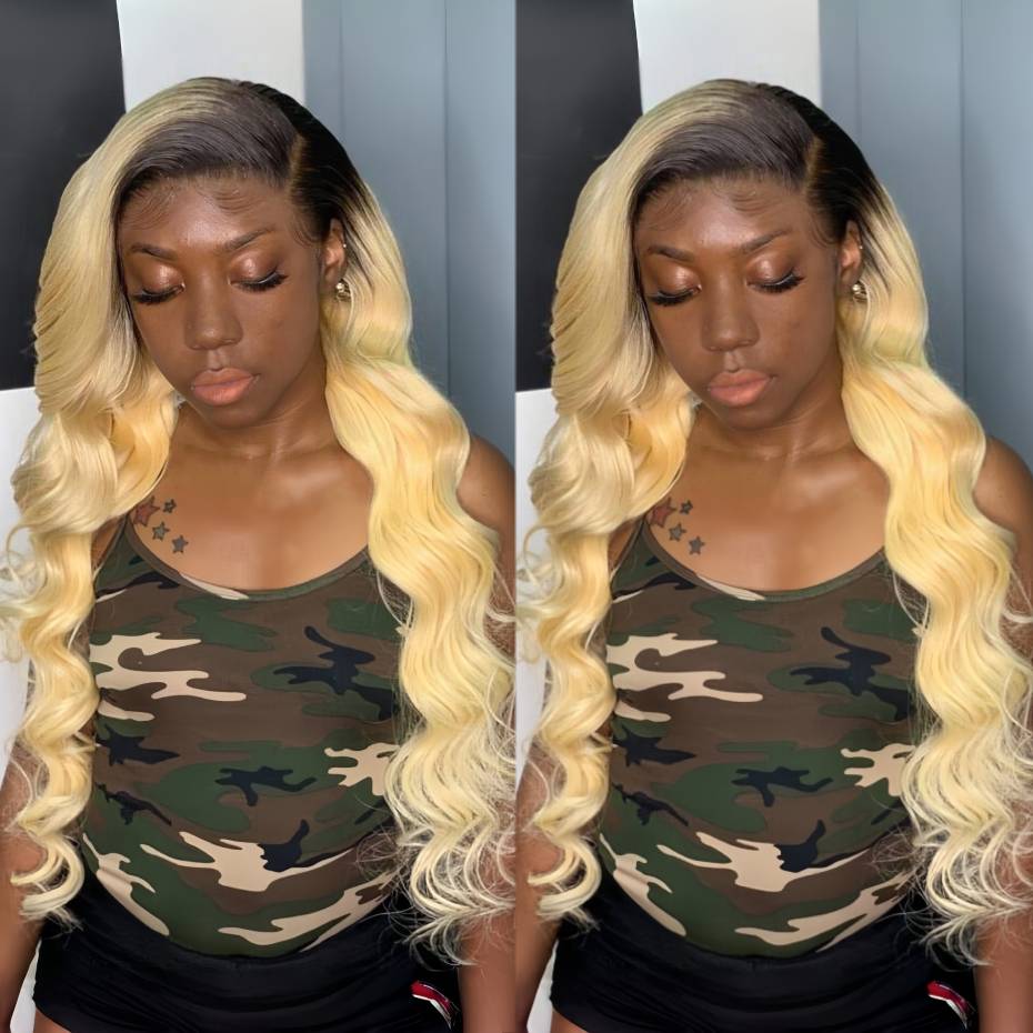 1B 613 Blonde Ombre Human Hair - 613 Blonde Body Wave Lace Front Wig ulasan dan harga