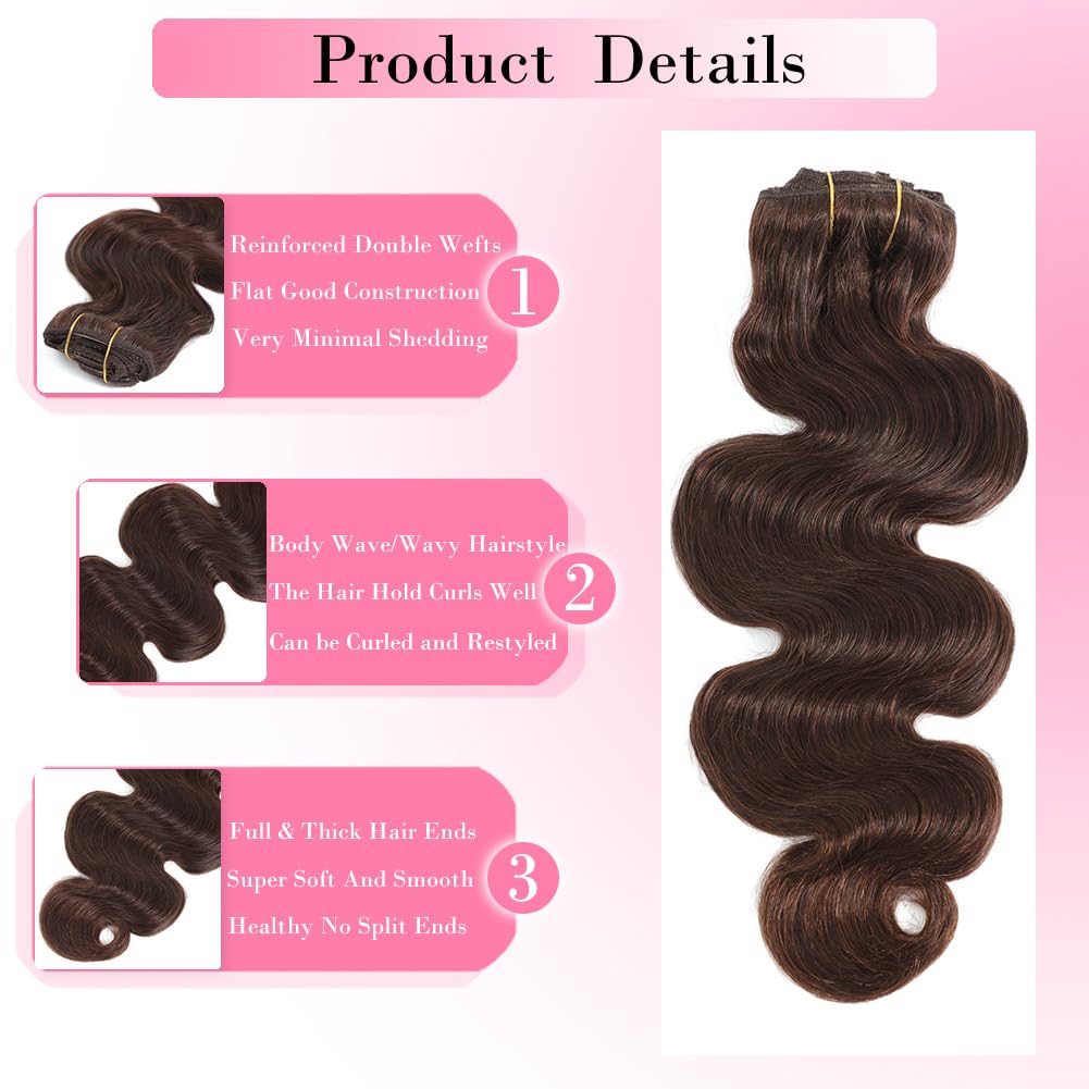 #4 Chocolate Brown Body Wave C - Seamless Clip In Hair Extensions Human Hair ulasan dan harga