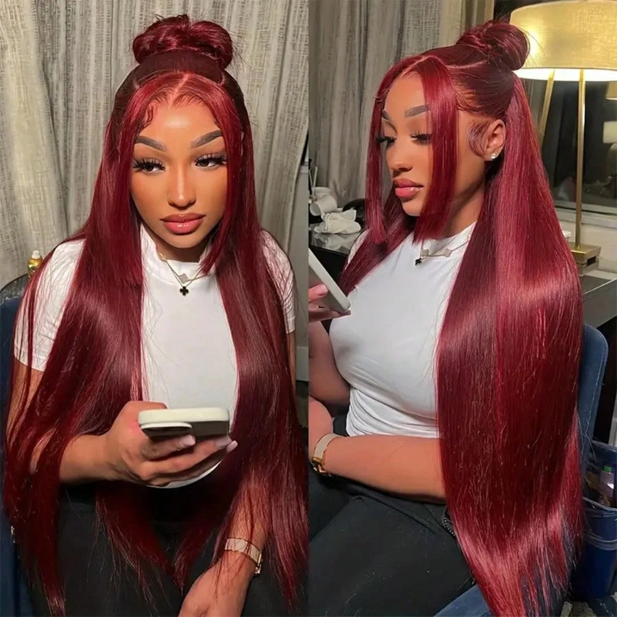 200 Density 99J Burgundy 13X6  - Hd Lace Frontal Wig Human Hair Pre Plucked ulasan dan harga