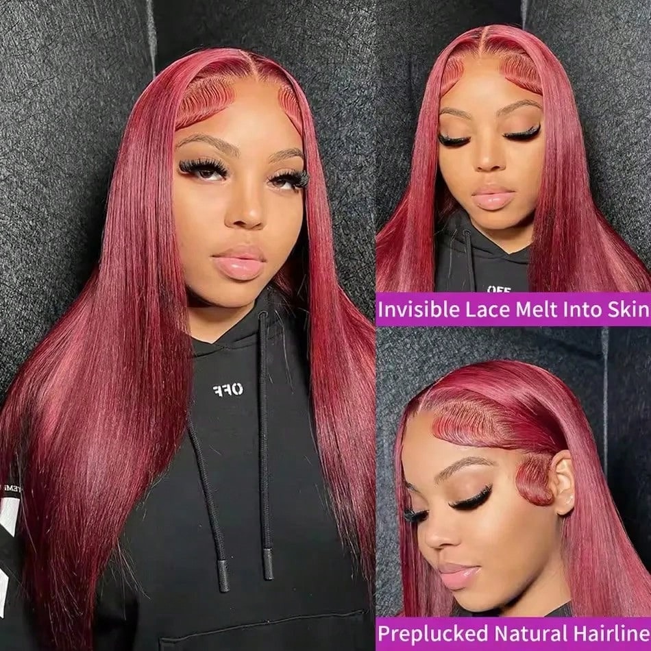 200 Density 99J Burgundy 13X6  - Hd Lace Frontal Wig Human Hair Pre Plucked ulasan dan harga