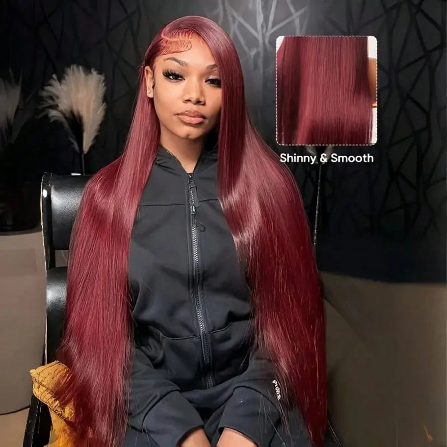 200 Density 99J Burgundy 13X6  - Hd Lace Frontal Wig Human Hair Pre Plucked ulasan dan harga