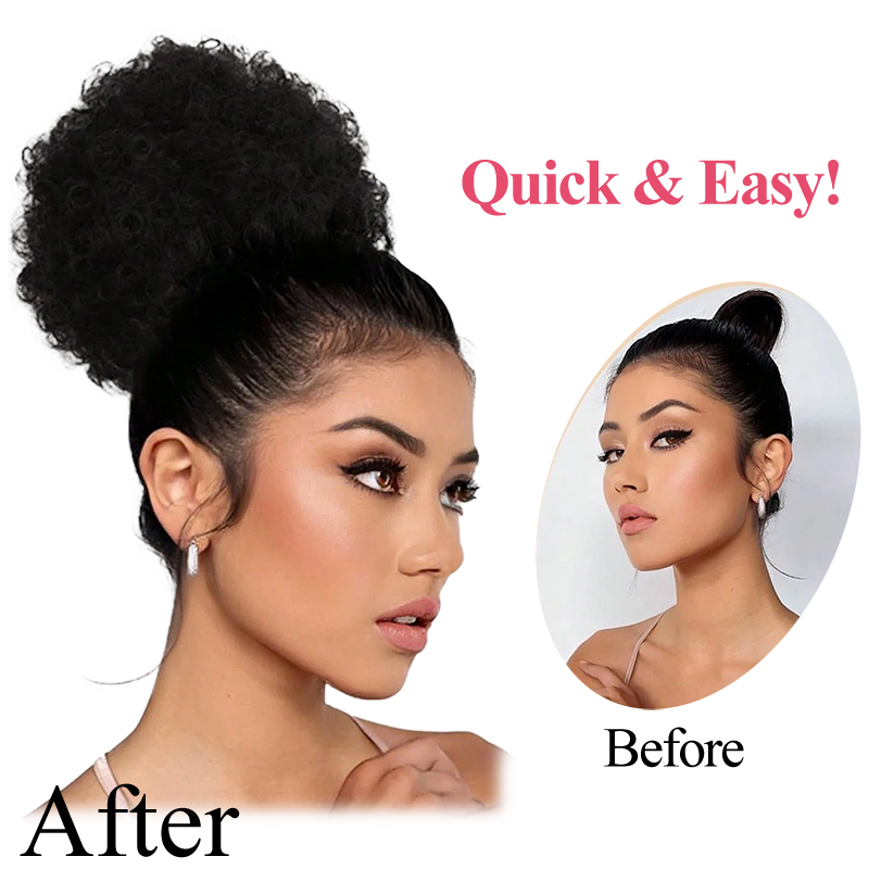 100% Human Hair 8 Inch Short A - Drawstring Afro Curly Puff Ponytail ulasan dan harga