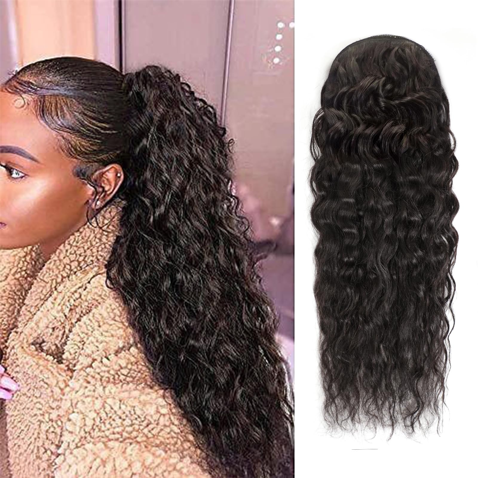Water Wave Ponytail Human Hair - Seamless Clip In Hair Extensions Human Hair ulasan dan harga
