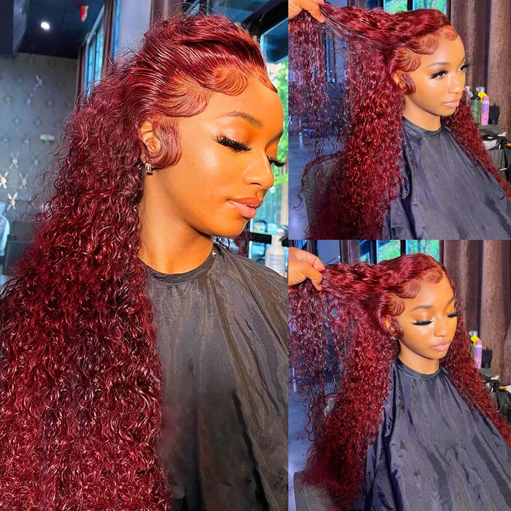 99J Burgundy Colored Deep Wave - Lace Front Wigs ulasan dan harga