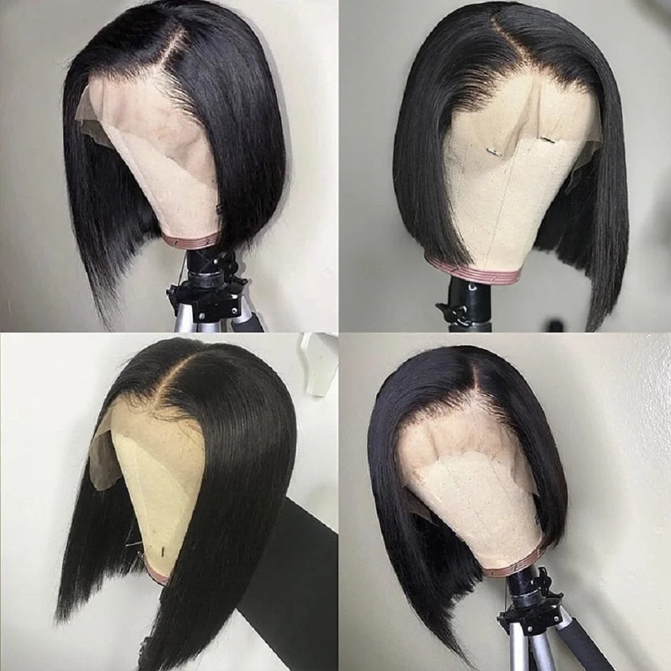 Black Wig Short Lace Front Wig - Pre Parted 13X4 Lace Front Bob Wig ulasan dan harga