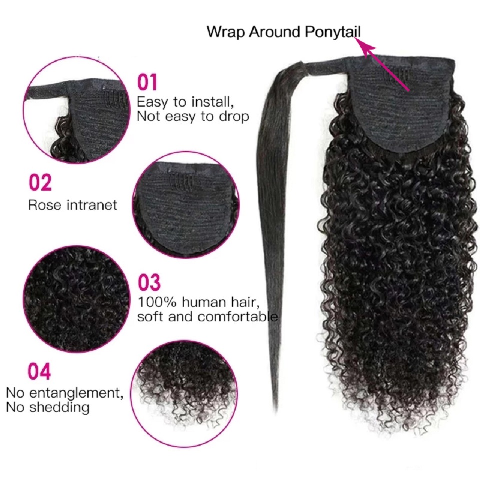 Kinky Curly Human Hair Ponytai - Seamless Clip In Hair Extensions Human Hair ulasan dan harga