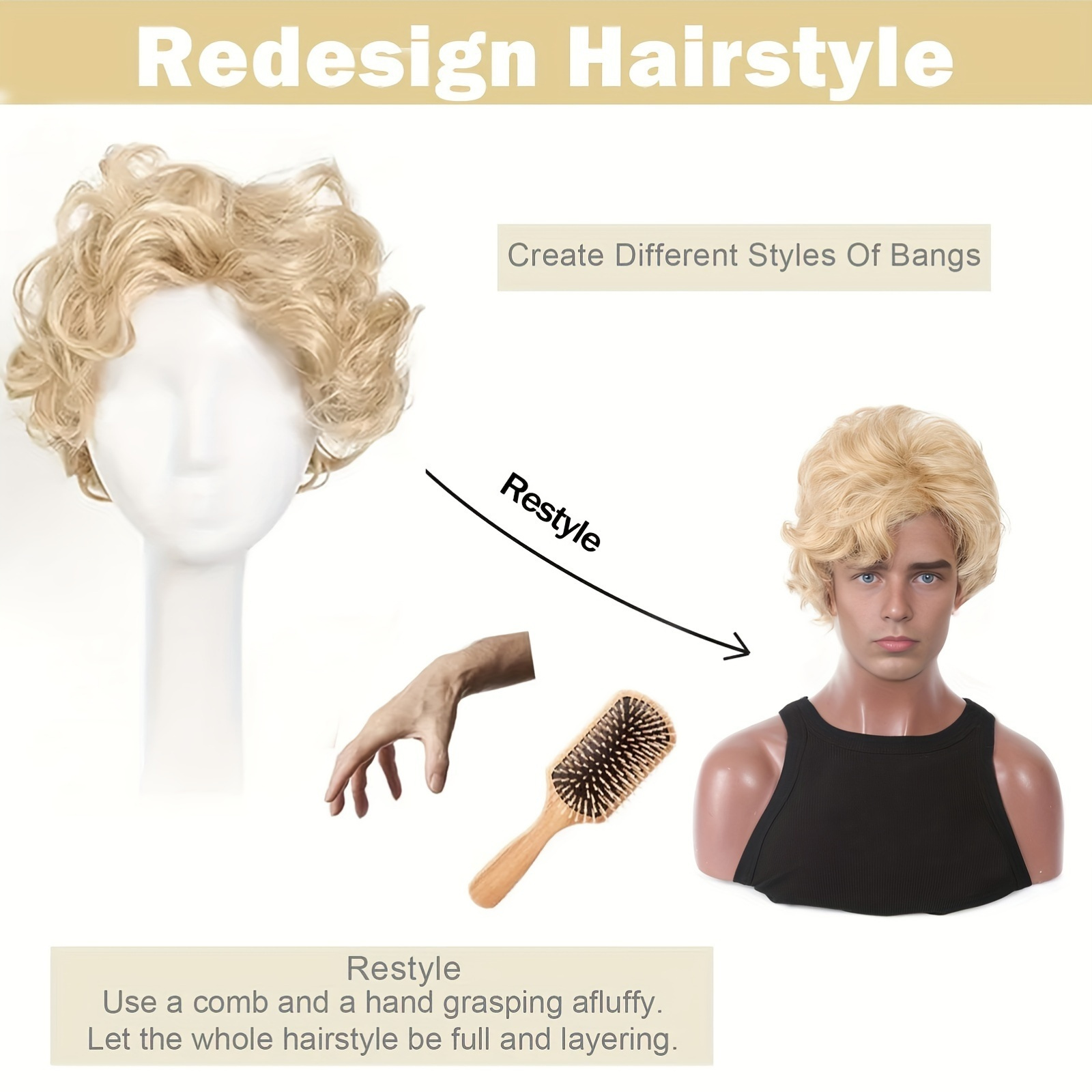 Mens Blonde Wig Short Wavy Flu - Synthetic Wigs ulasan dan harga