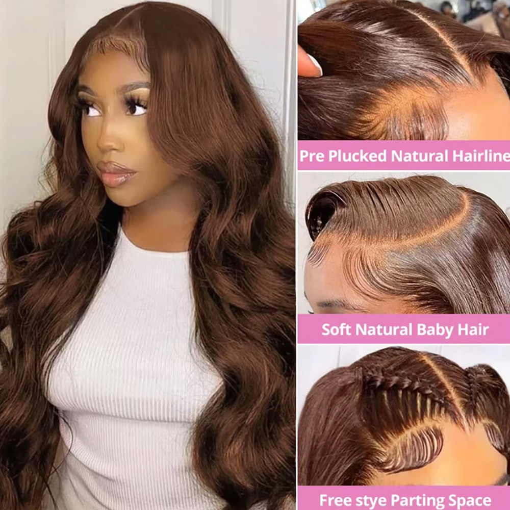 Chocolate #4 Body Wave Wig 220 - Hd Lace Frontal Wig Human Hair Pre Plucked ulasan dan harga