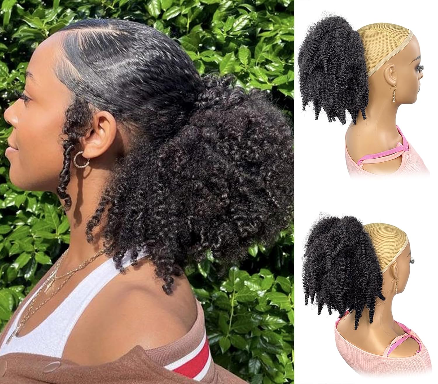 12inch Short Marley Hair Draws - Drawstring Afro Curly Puff Ponytail ulasan dan harga