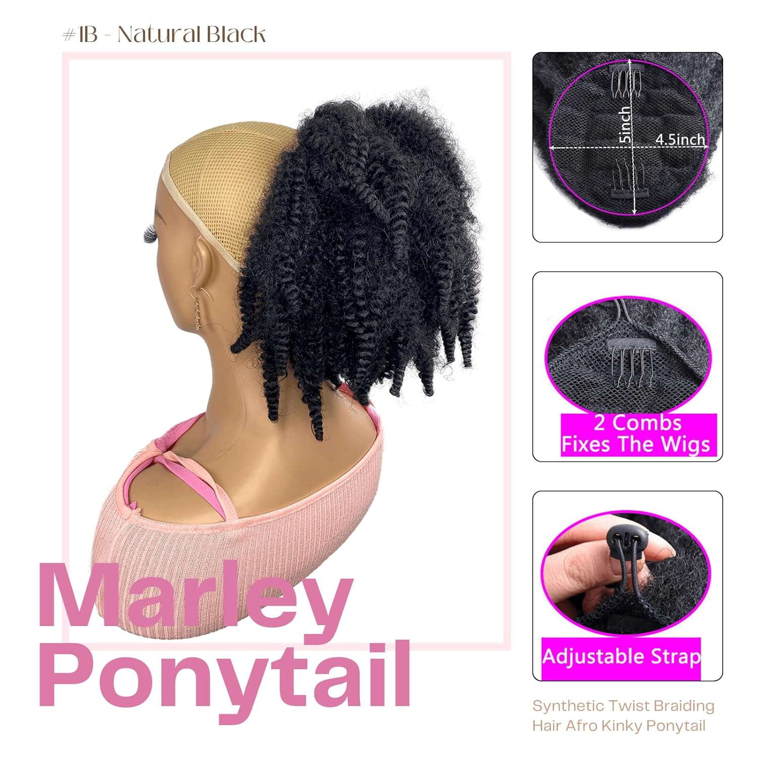 12inch Short Marley Hair Draws - Drawstring Afro Curly Puff Ponytail ulasan dan harga