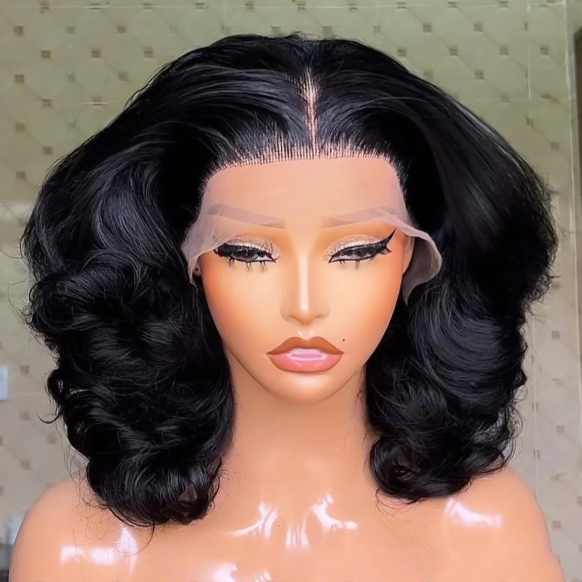 Black Wig Short Bob Body Wavy  - Pre Parted 13X4 Lace Front Bob Wig ulasan dan harga