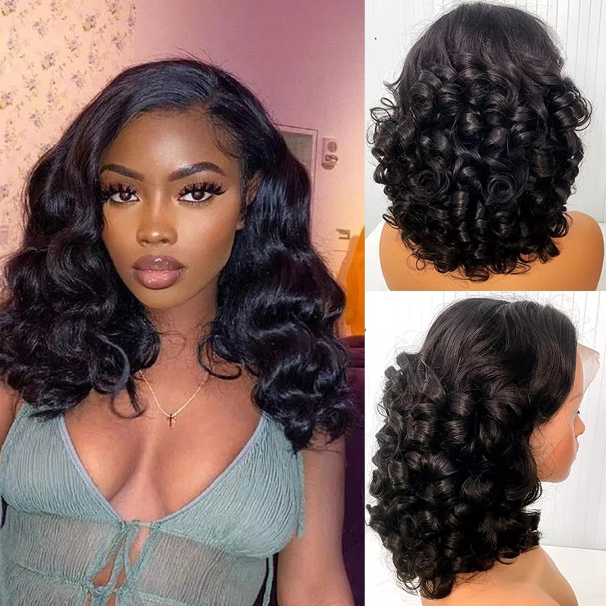 Black Wig Short Bob Body Wavy  - Pre Parted 13X4 Lace Front Bob Wig ulasan dan harga