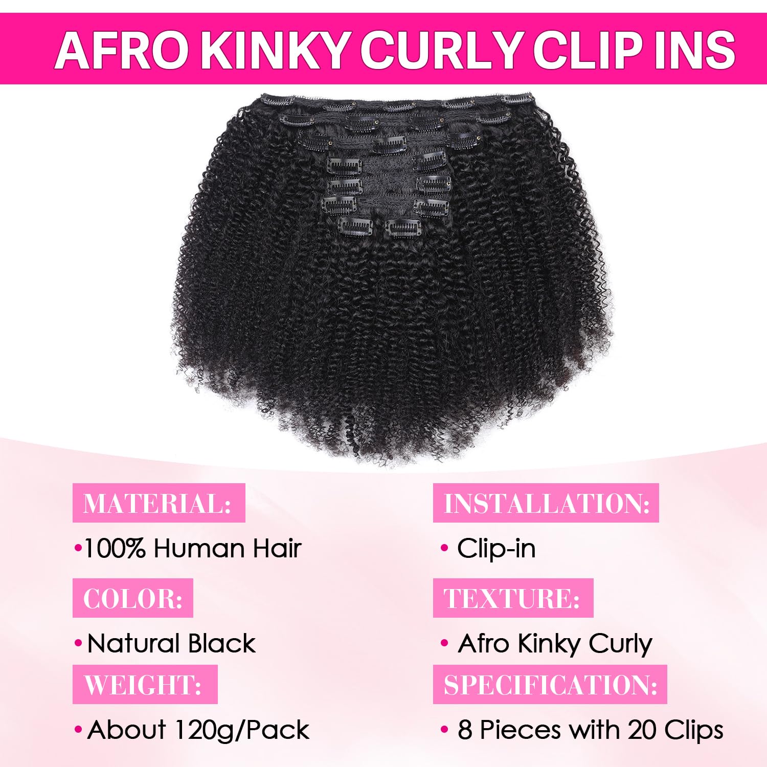Afro Curly Clip-In Human Remy  - Seamless Clip In Hair Extensions Human Hair ulasan dan harga