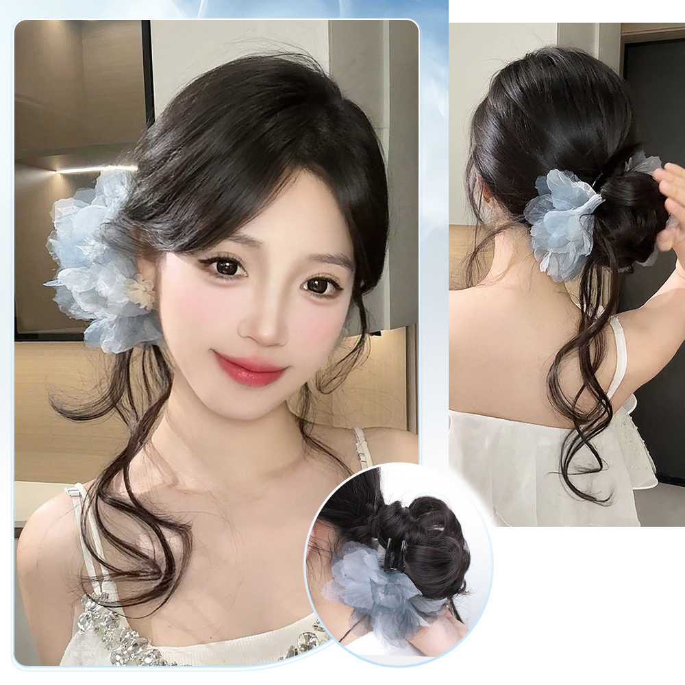 Synthetic Short Wavy Curly Flo - Claw Clip Messy Bun Hair Piece ulasan dan harga