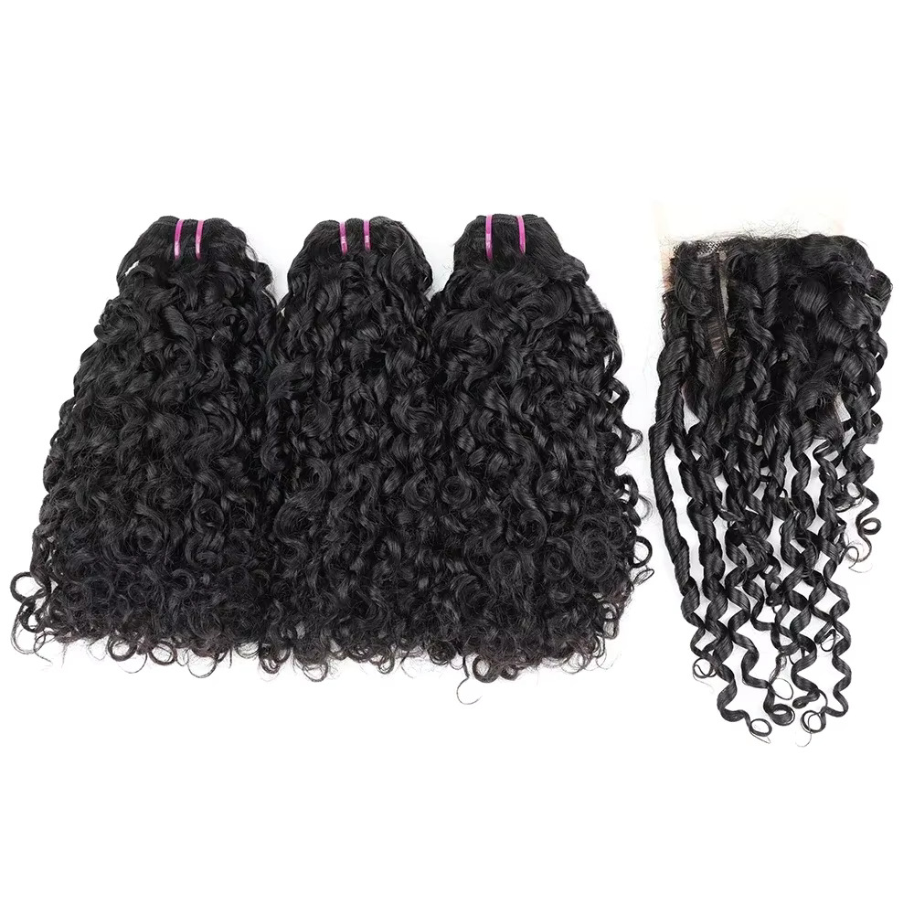Pixie Curl Hair Bundles with C - Deep Wave 3 Bundles With Closure ulasan dan harga